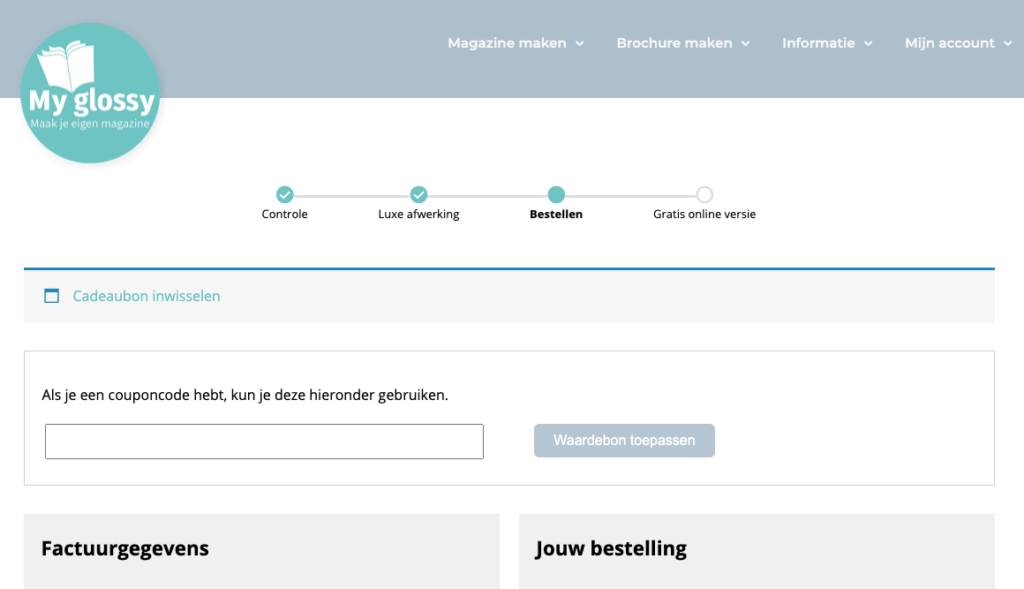 Myglossy.nl_zelf magazine maken_zelf boek maken_cadeaucode inwisselen invullen