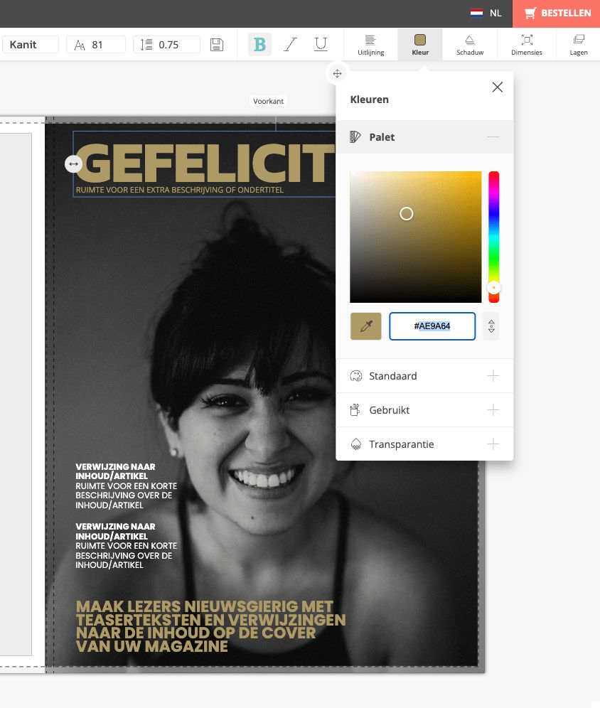 Myglossy.nl_zelf magazine maken_zelf boek maken_gouden letters en vormen maken kleur aanpassen